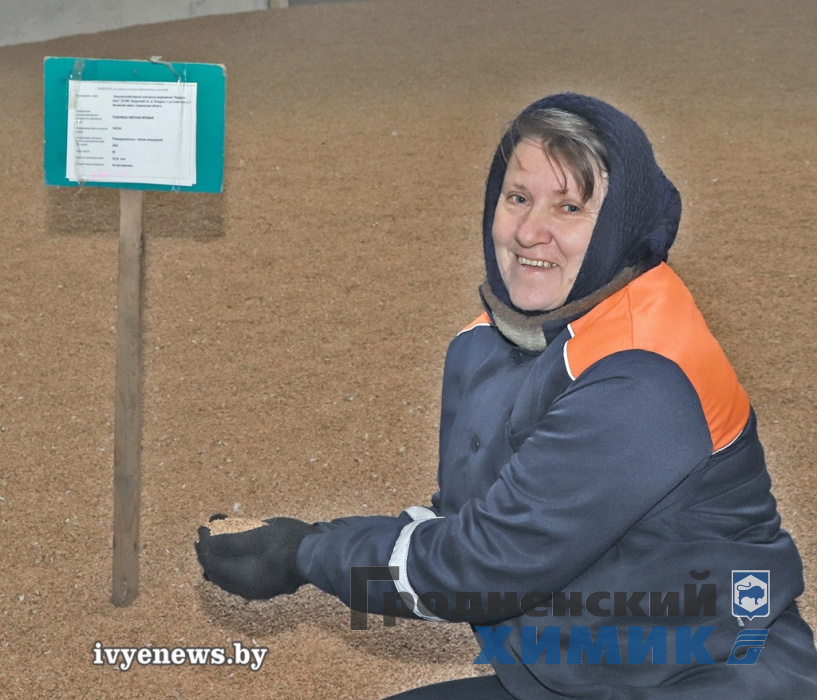 Работник зерносклада д. Лежневичи СУП «Лаздуны-Агро» Наталья Петюлько